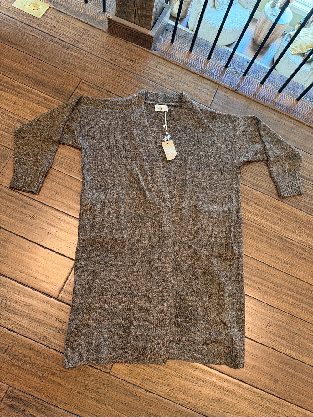 Indigo Luna Brown Open-Front Longline Women's Sweater Cardigan, NWT